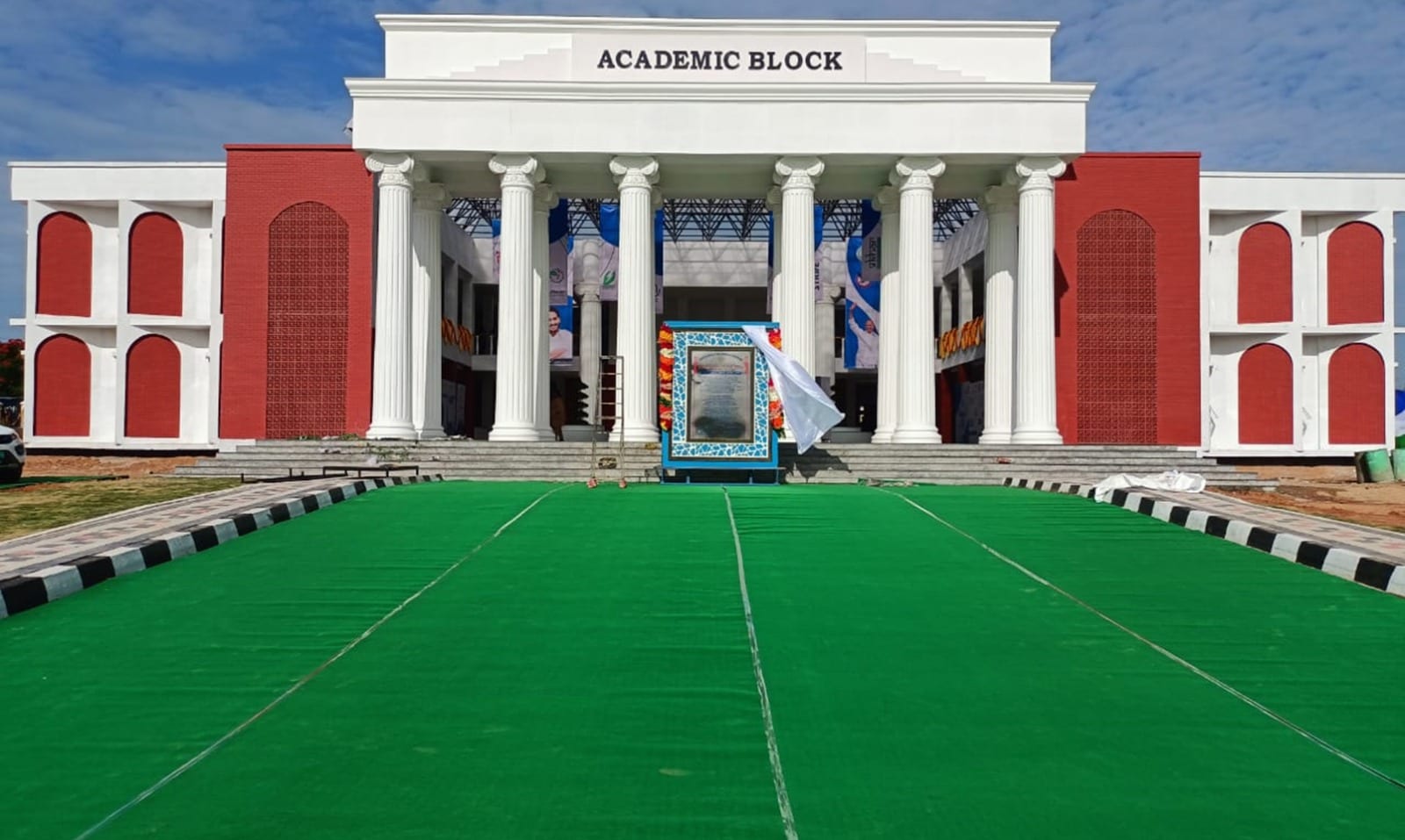 Brick institutional building block under construction